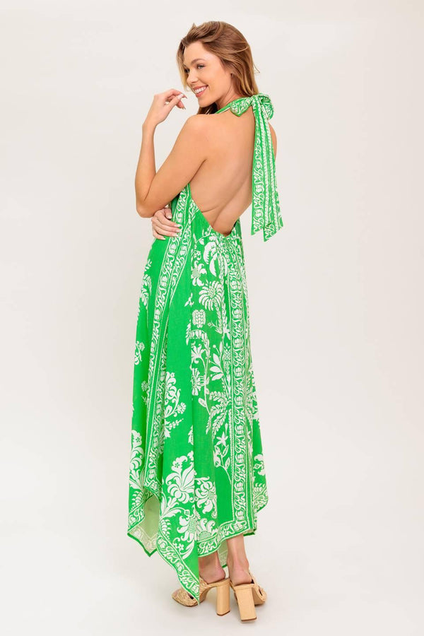 HOLD ONTO HOPE GREEN WOVEN MIDI DRESS.