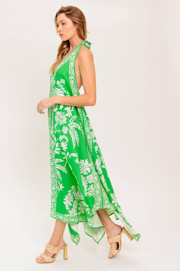 HOLD ONTO HOPE GREEN WOVEN MIDI DRESS.