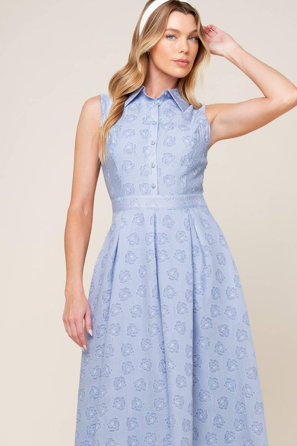 GRAND ENTRANCE WOVEN MIDI DRESS.