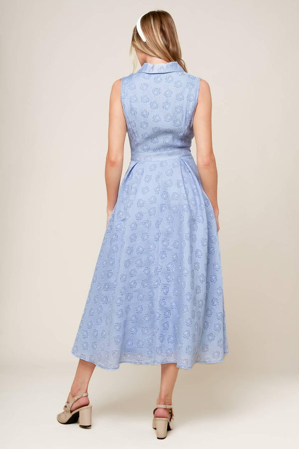 GRAND ENTRANCE WOVEN MIDI DRESS.