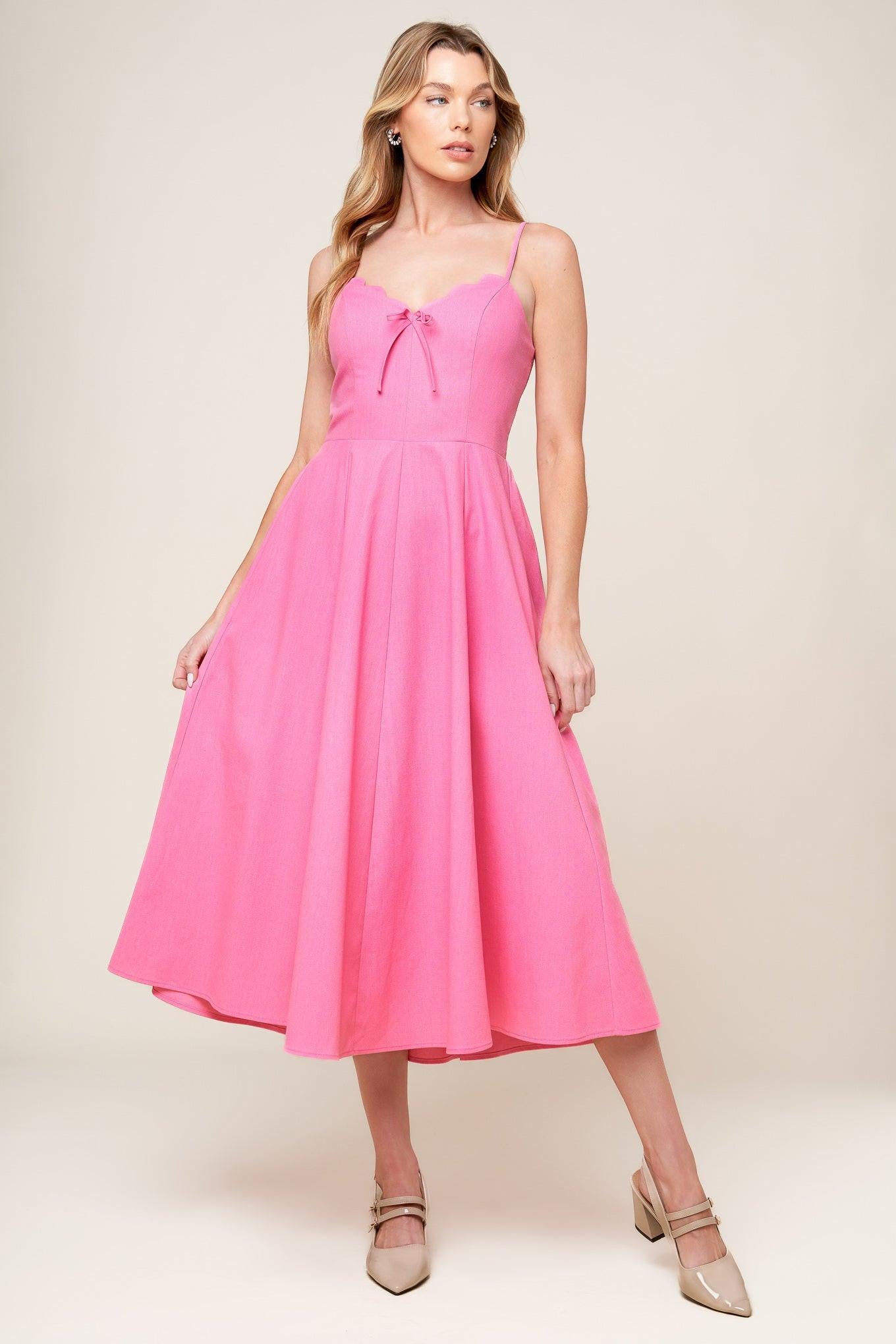LET THE LIGHT PINK WOVEN MIDI DRESS L FLYING TOMATO PINK / L LET THE LIGHT PINK WOVEN MIDI DRESS L FLYING TOMATO PINK / L