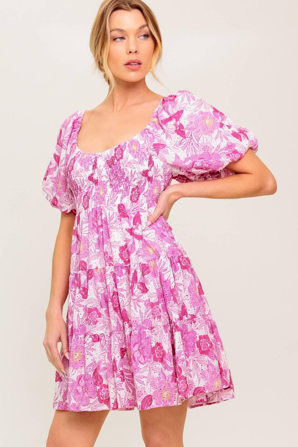 MEADOW RHYTHM WOVEN EYELET MINI DRESS.