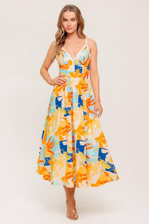 DAWN PETAL KISS WOVEN MIDI DRESS.