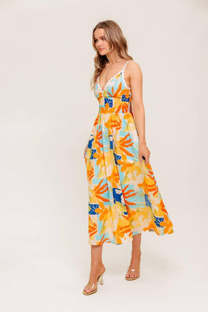 DAWN PETAL KISS WOVEN MIDI DRESS.