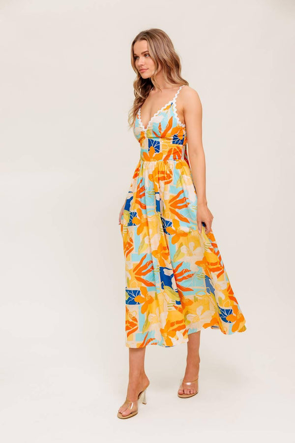 DAWN PETAL KISS WOVEN MIDI DRESS.