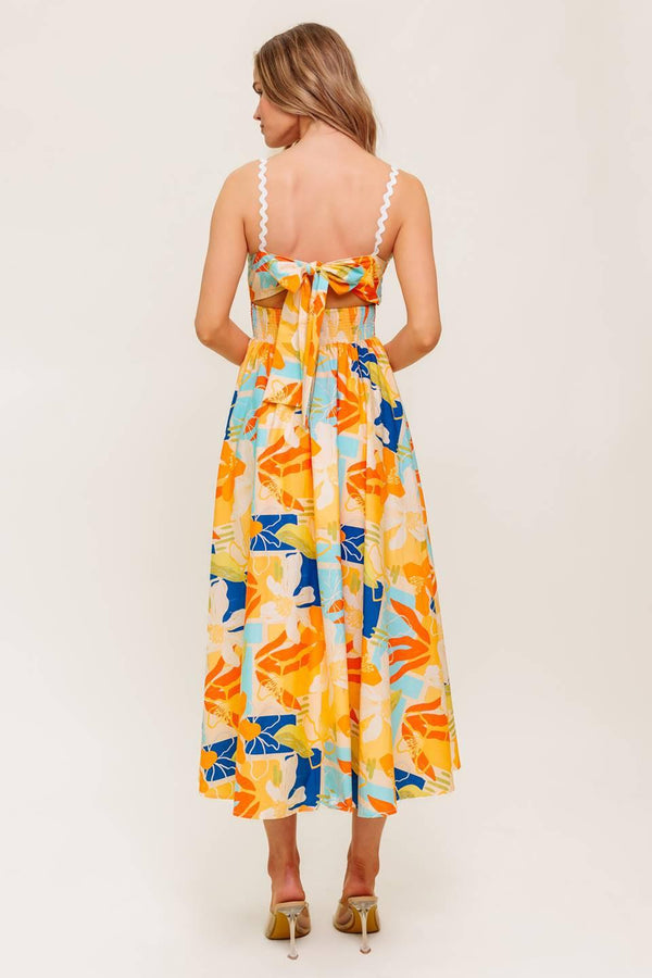 DAWN PETAL KISS WOVEN MIDI DRESS.