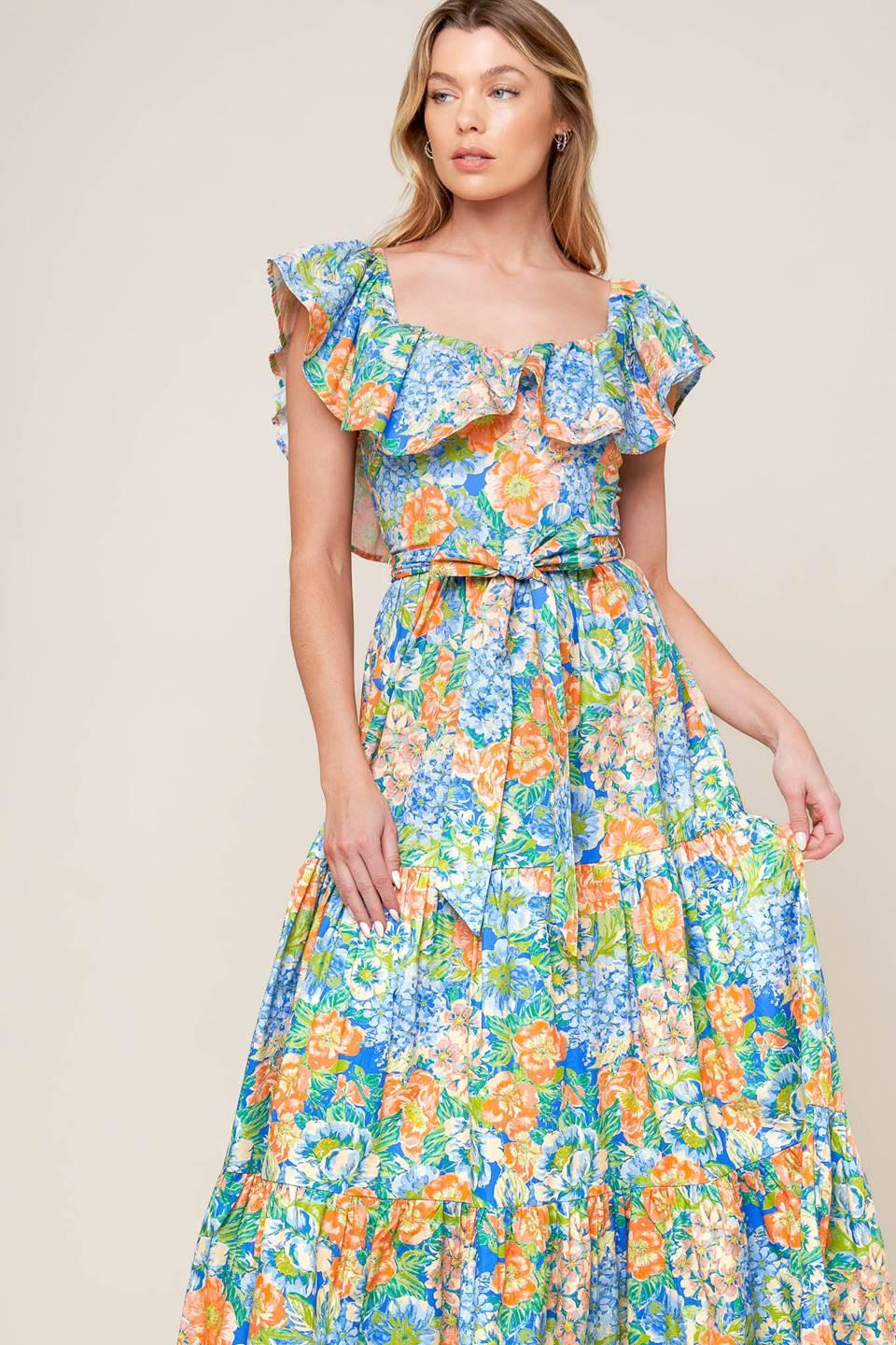 DELIGHTFUL GARDEN PARTY WOVEN MAXI DRESS.