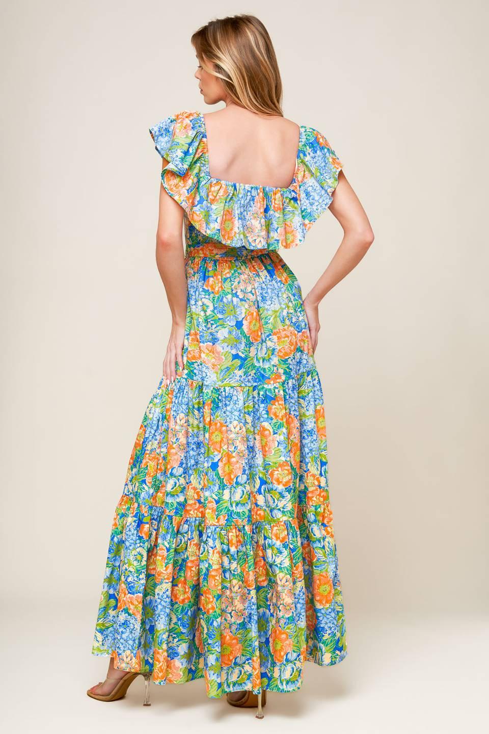 DELIGHTFUL GARDEN PARTY WOVEN MAXI DRESS l FLYING TOMATO CORAL/POWDER BLUE / S DELIGHTFUL GARDEN PARTY WOVEN MAXI DRESS l FLYING TOMATO CORAL/POWDER BLUE / S