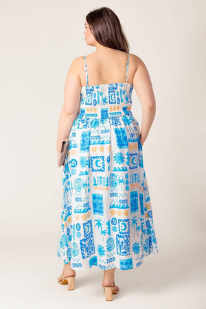 FLOWER GIRL BLUE WOVEN MIDI DRESS.
