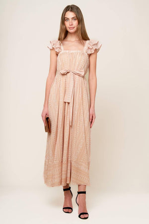 FROLIC THROUGH FIELDS WOVEN MIDI DRESS.