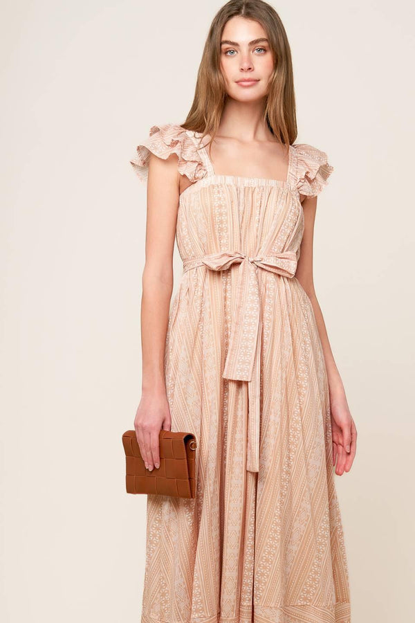 FROLIC THROUGH FIELDS WOVEN MIDI DRESS.
