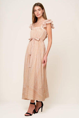 FROLIC THROUGH FIELDS WOVEN MIDI DRESS.