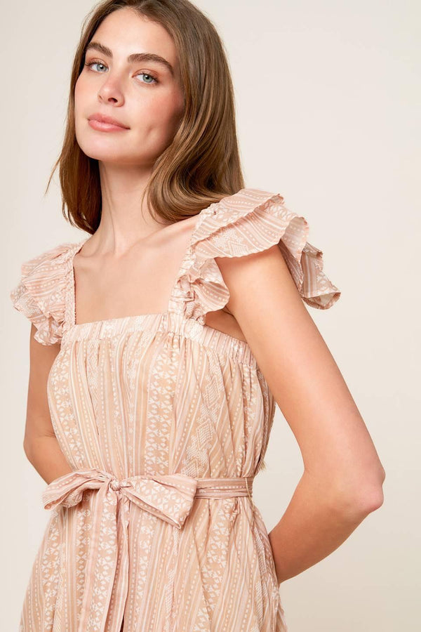 FROLIC THROUGH FIELDS WOVEN MIDI DRESS.
