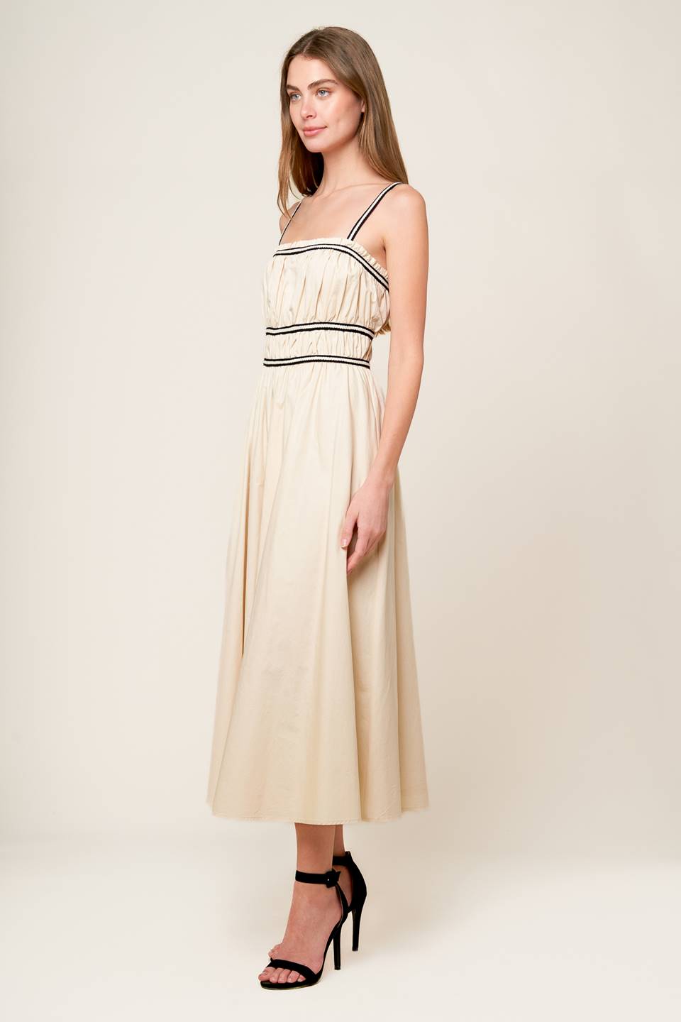 TERRIFIC TIMING CREAM WOVEN MIDI DRESS