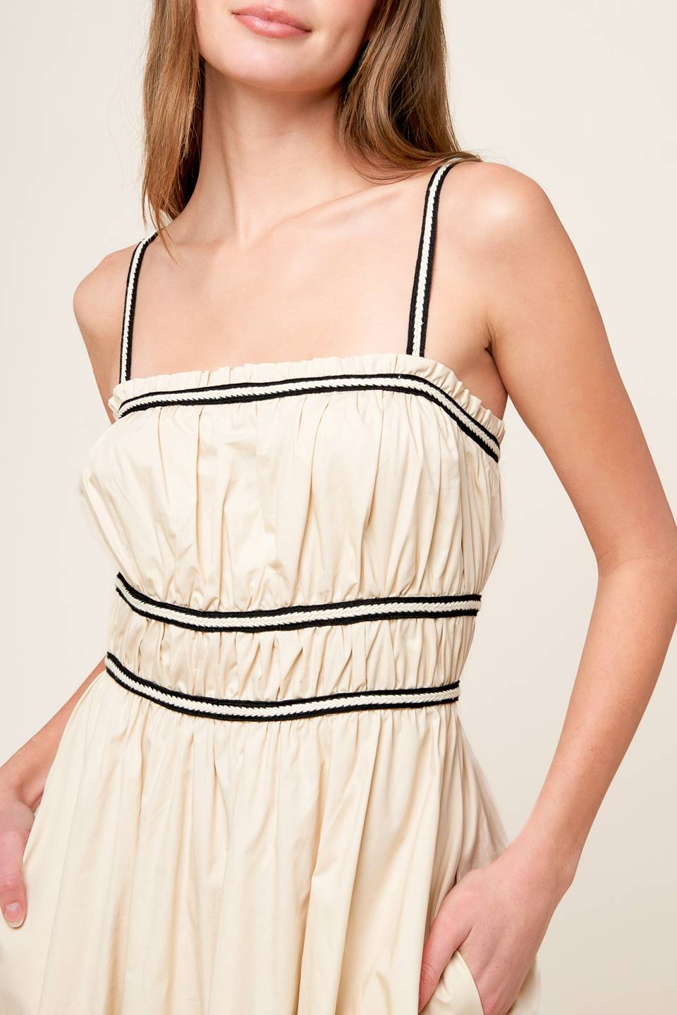 TERRIFIC TIMING CREAM WOVEN MIDI DRESS