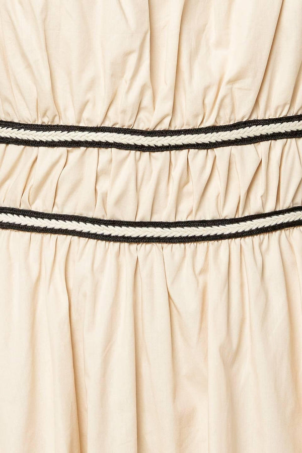 TERRIFIC TIMING CREAM WOVEN MIDI DRESS.