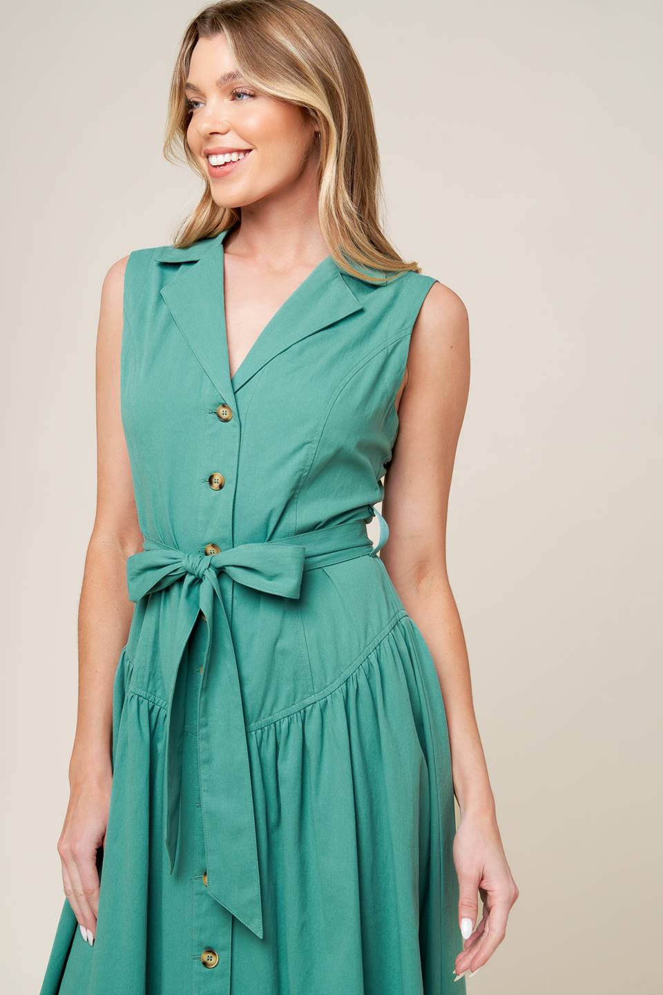 WISHING WELL TEAL GREEN WOVEN MIDI DRESS