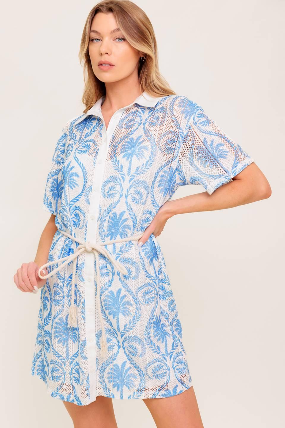 GENTLE SPIRIT WOVEN LACE MINI DRESS.