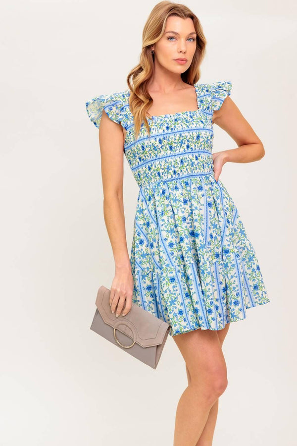 FAIRFAX GERANIUM WOVEN MINI DRESS.