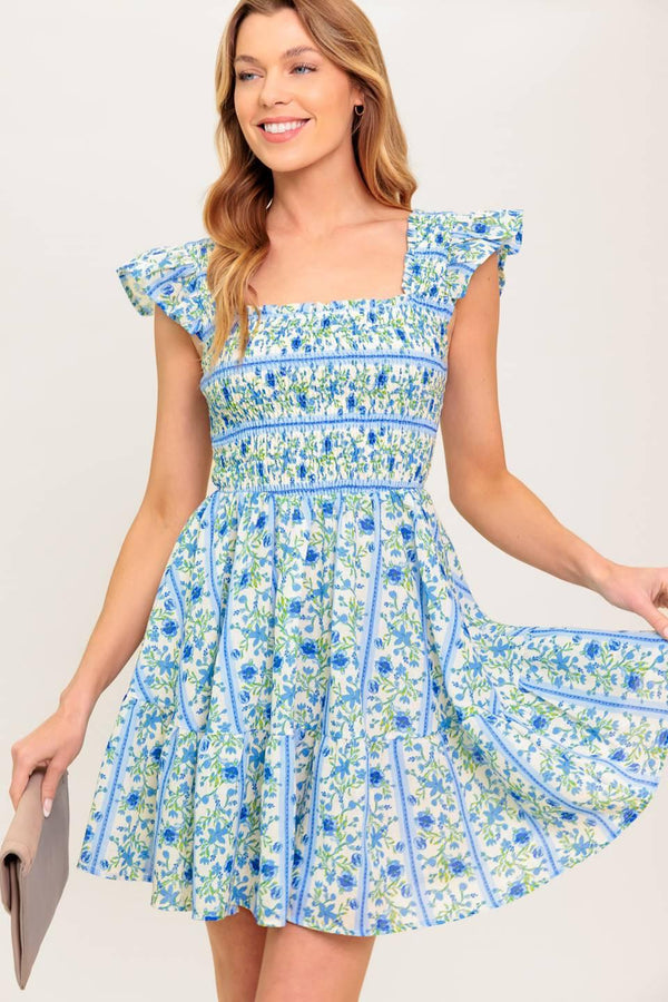 FAIRFAX GERANIUM WOVEN MINI DRESS.