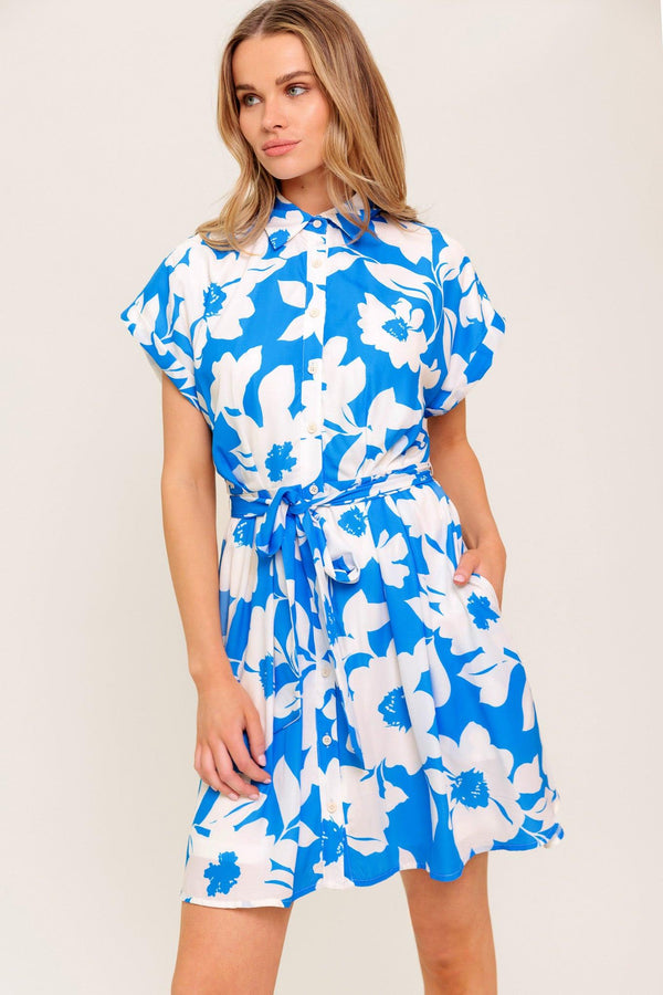 CITRUS CRUSH BLUE WOVEN MINI DRESS.
