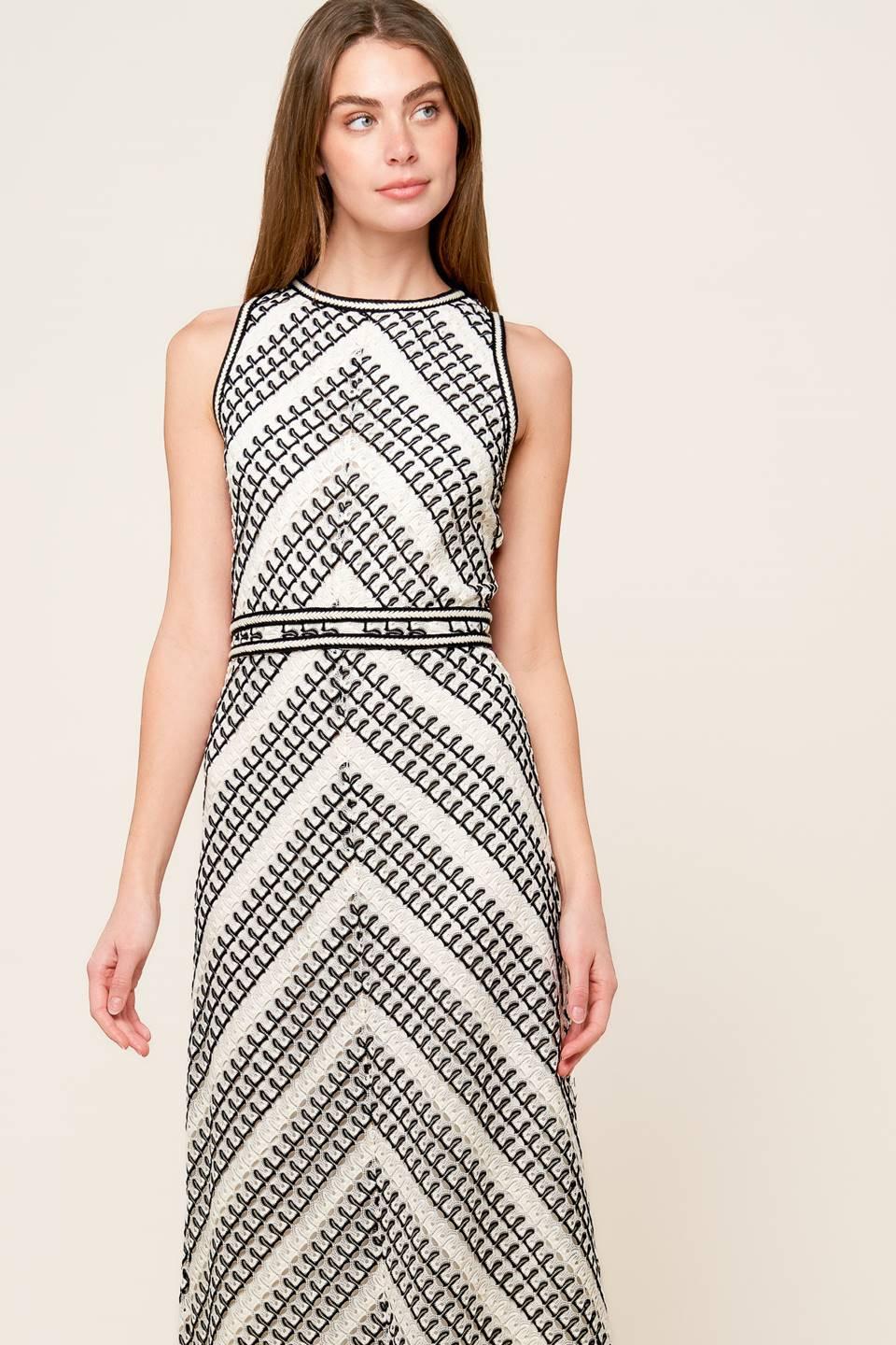TERRIFIC TIMING CROCHET MIDI DRESS.