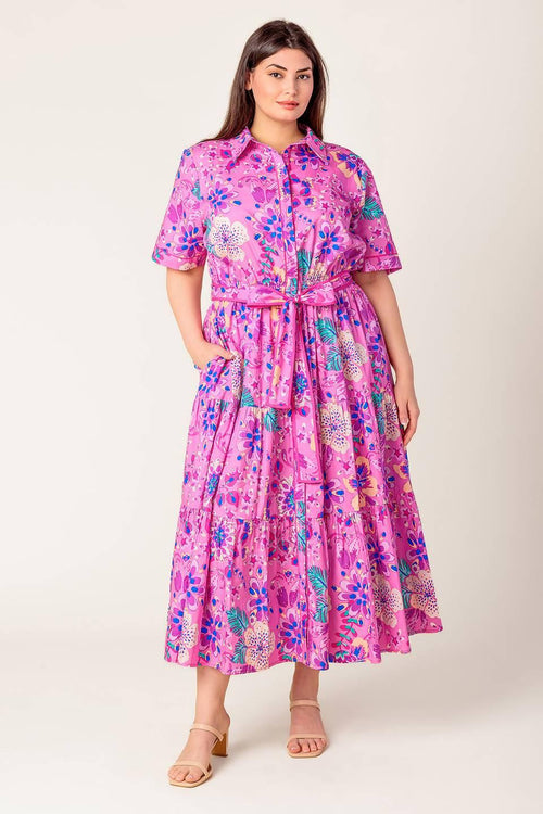 CELESTIAL SKIES WOVEN MIDI DRESS.