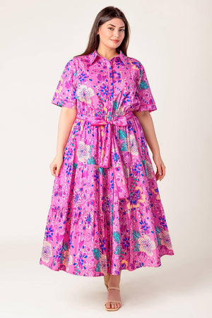 CELESTIAL SKIES WOVEN MIDI DRESS.