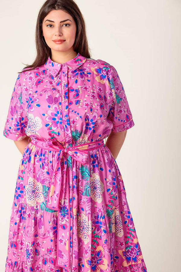 CELESTIAL SKIES WOVEN MIDI DRESS.
