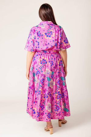 CELESTIAL SKIES WOVEN MIDI DRESS.