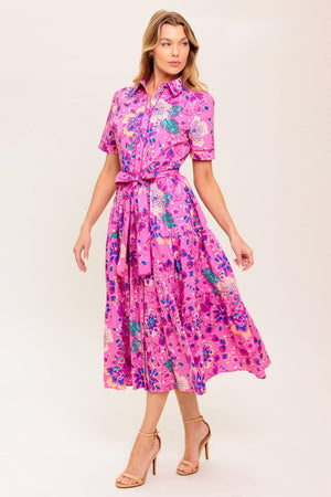CELESTIAL SKIES WOVEN MIDI DRESS.