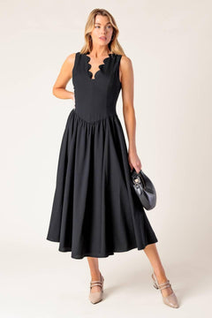 FOR THE RECORD BLACK WOVEN MIDI DRESS.