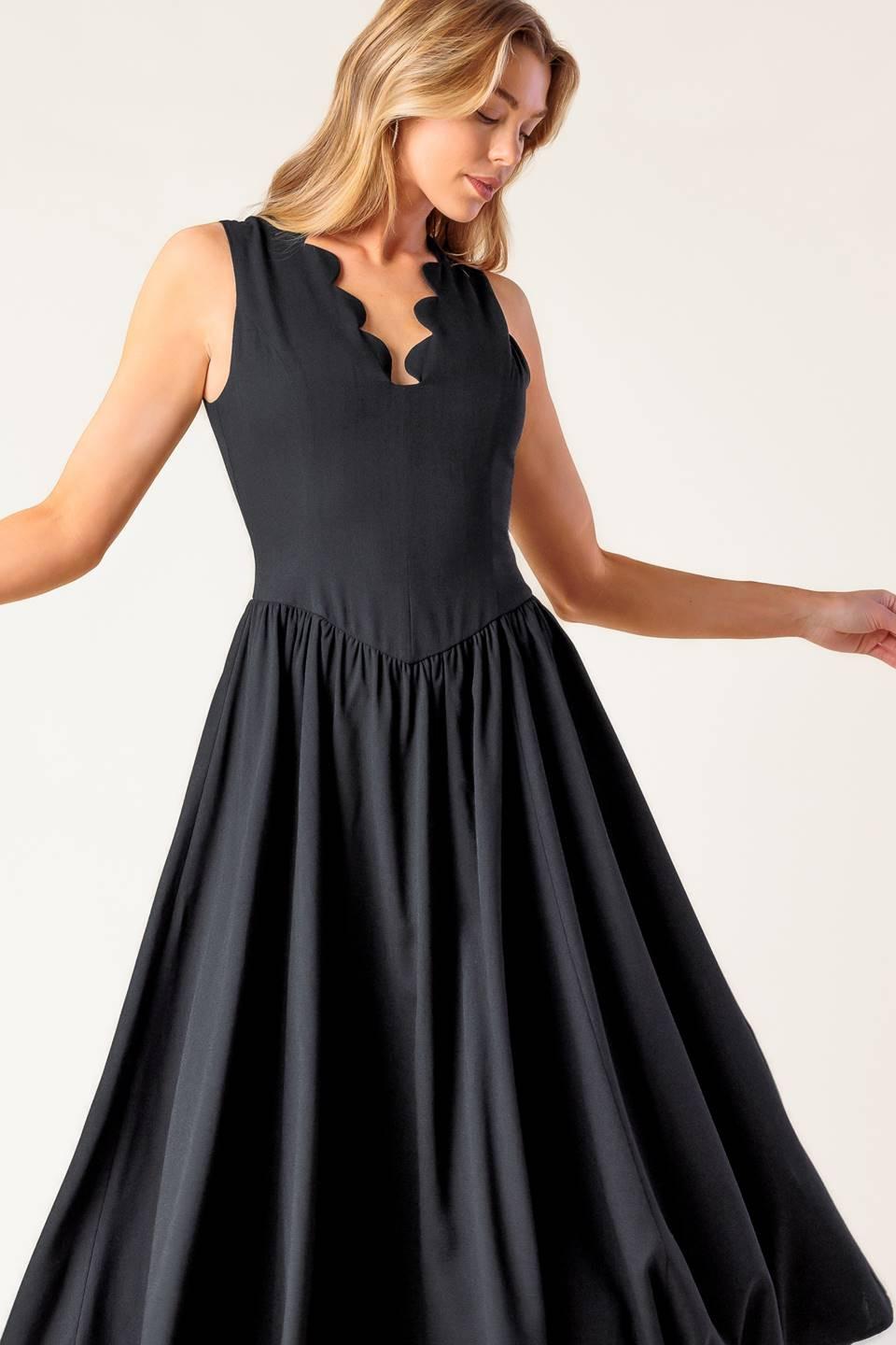 FOR THE RECORD BLACK WOVEN MIDI DRESS.