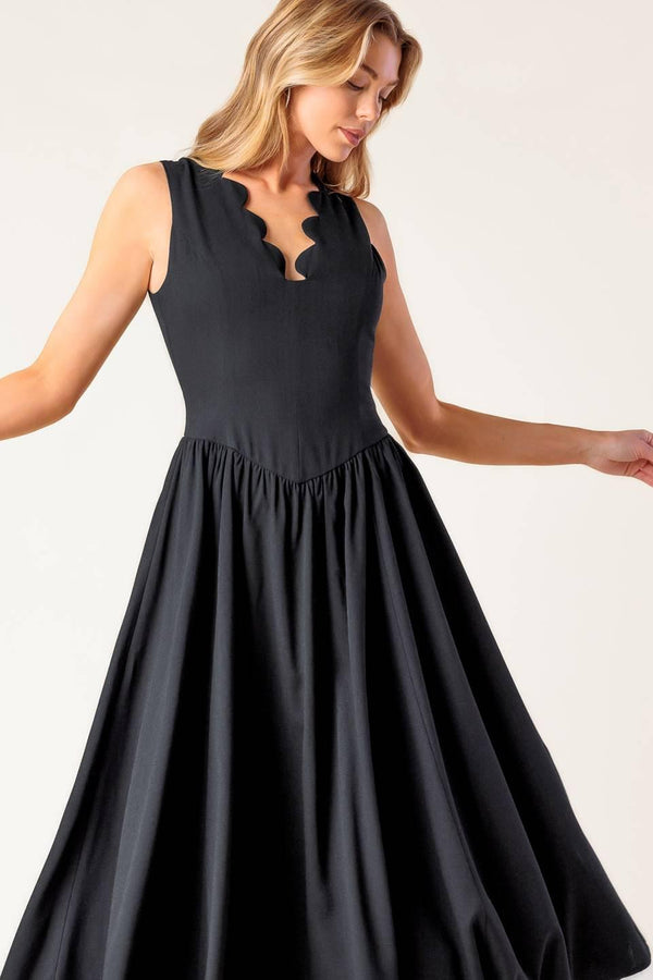 FOR THE RECORD BLACK WOVEN MIDI DRESS.