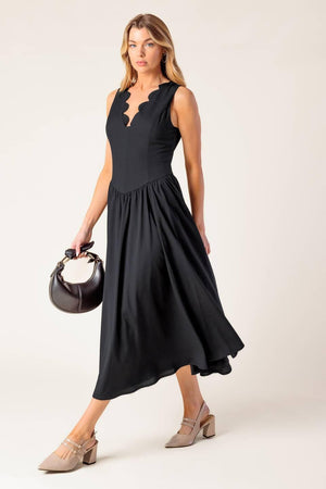 FOR THE RECORD BLACK WOVEN MIDI DRESS.