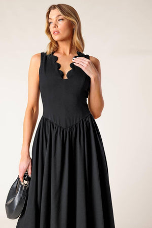 FOR THE RECORD BLACK WOVEN MIDI DRESS.