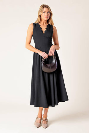FOR THE RECORD BLACK WOVEN MIDI DRESS.