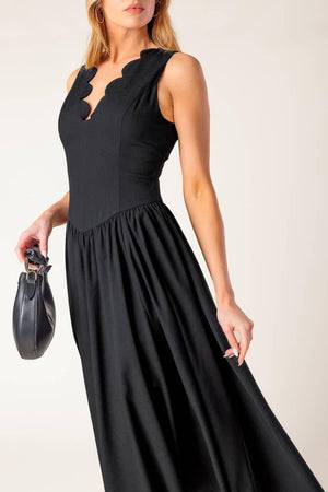 FOR THE RECORD BLACK WOVEN MIDI DRESS.