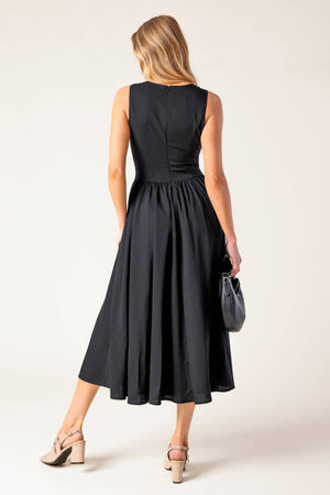 FOR THE RECORD BLACK WOVEN MIDI DRESS.