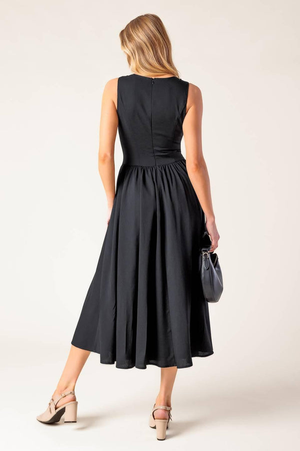 FOR THE RECORD BLACK WOVEN MIDI DRESS.