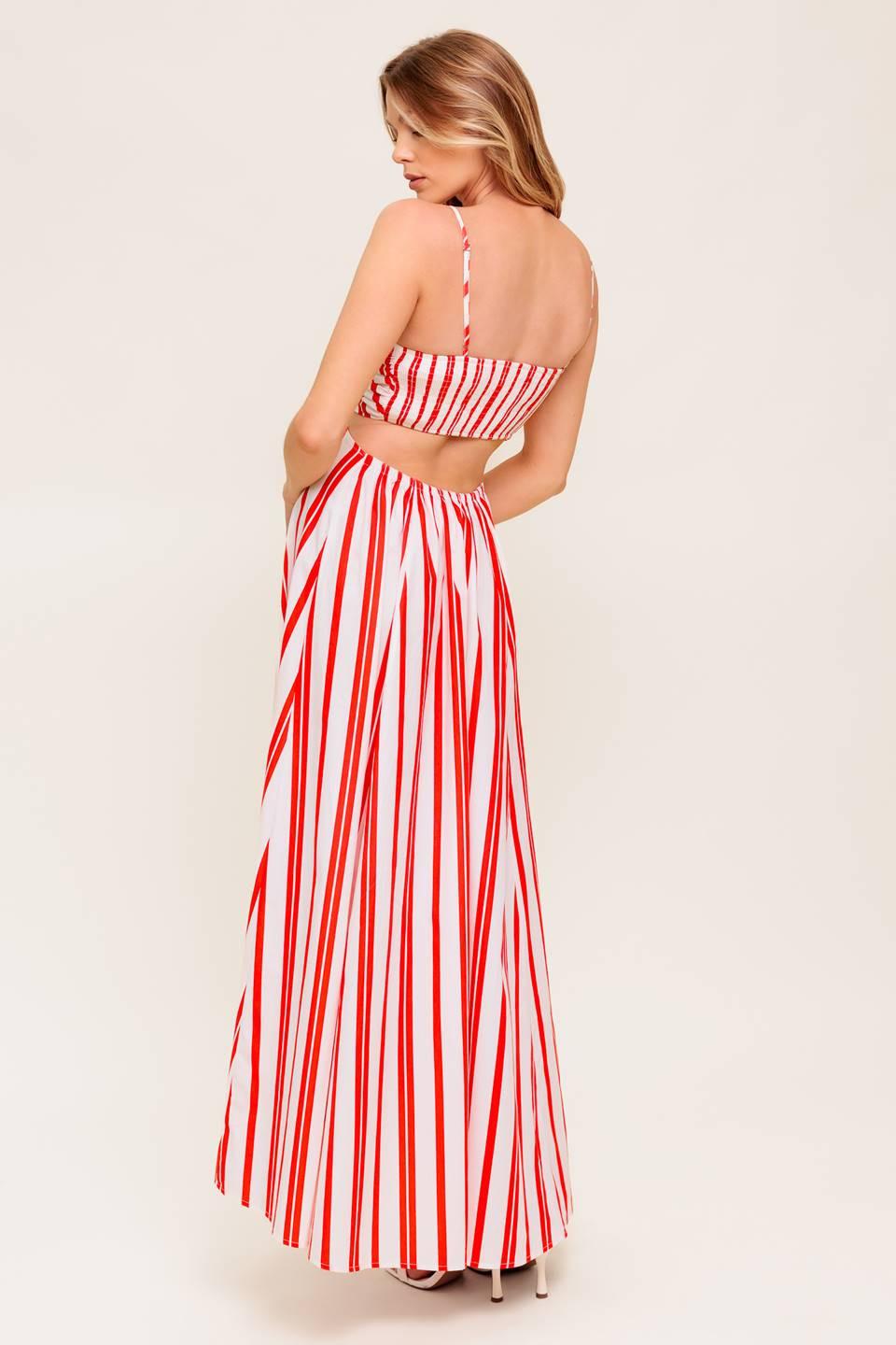 DREAM PETALS RED STRIPE WOVEN ANKLE DRESS.