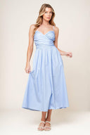 SUMMER INVITE PASTEL BLUE WOVEN MIDI DRESS.