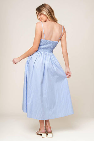 SUMMER INVITE PASTEL BLUE WOVEN MIDI DRESS.