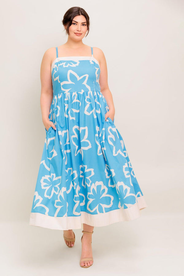 SERENE PETALS BLUE WOVEN MIDI DRESS - Flying Tomato - DRESSES - Flying Tomato