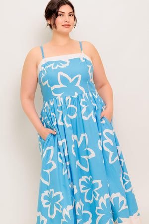 SERENE PETALS BLUE WOVEN MIDI DRESS - Flying Tomato - DRESSES - Flying Tomato