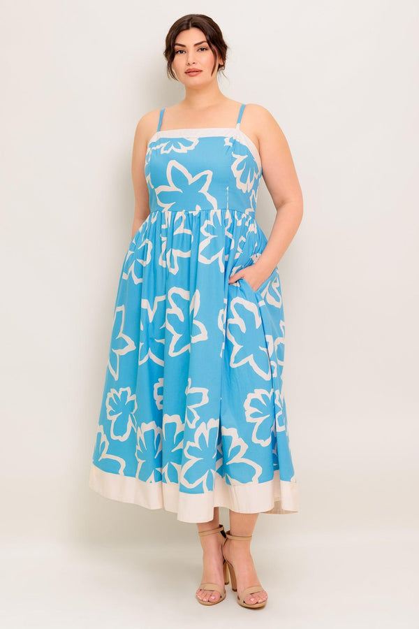 SERENE PETALS BLUE WOVEN MIDI DRESS - Flying Tomato - DRESSES - Flying Tomato