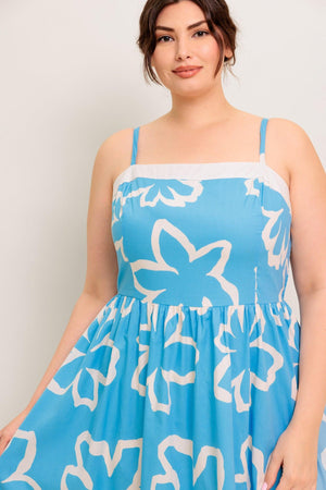 SERENE PETALS BLUE WOVEN MIDI DRESS - Flying Tomato - DRESSES - Flying Tomato