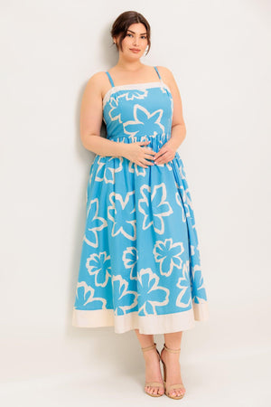 SERENE PETALS BLUE WOVEN MIDI DRESS - Flying Tomato - DRESSES - Flying Tomato