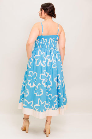 SERENE PETALS BLUE WOVEN MIDI DRESS - Flying Tomato - DRESSES - Flying Tomato