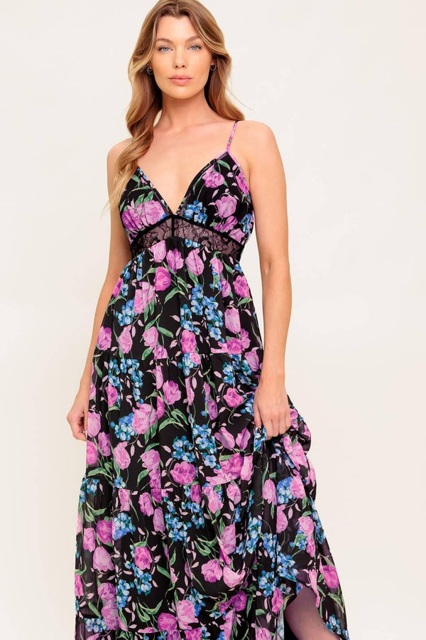 PURE SUNSHINE BLACK WOVEN MAXI DRESS.